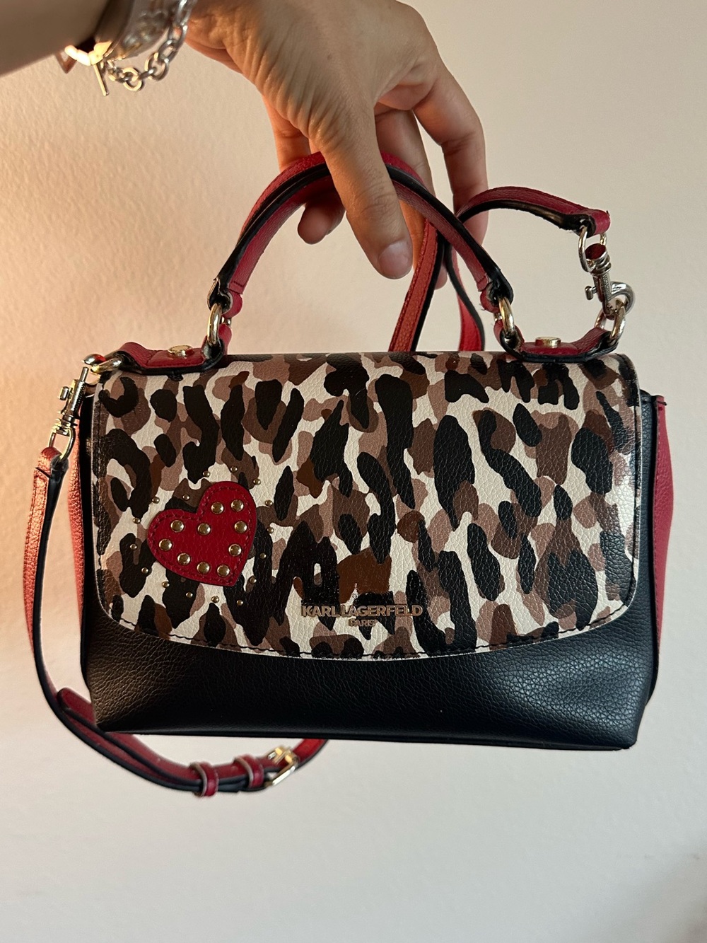 Karl Lagerfeld Leopard Heart Satchel Crossbody